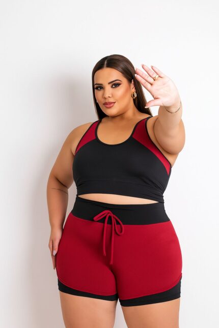 Conjunto Fitnes de Short Duplo Plus Size