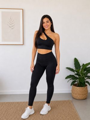 Conjunto Fitness Feminino Calça Legging Top Um Ombro Só Premium Academia