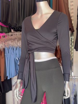 Blusa Feminina de Amarração Manga Longa Tecido Leve Respirável Fitness