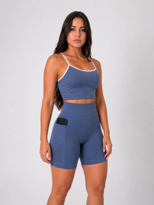 Short Corrida Feminino com Bolso Premium Cós Alto Bermudinha Academia
